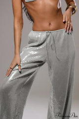 Sequin Loose Wide-Leg Casual Pants Grey / S