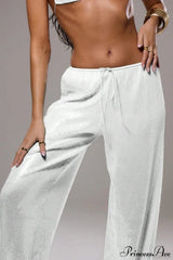 Sequin Loose Wide-Leg Casual Pants White / S