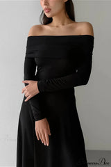 Slinky Off Shoulder Minimal Formal Maxi Dress
