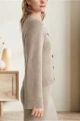 Solid Cinched Waist Elegant Minimal Cardigan Sweater