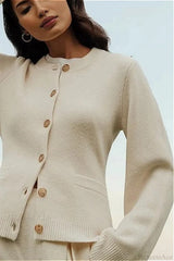 Solid Cinched Waist Elegant Minimal Cardigan Sweater