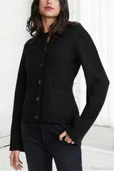 Solid Cinched Waist Elegant Minimal Cardigan Sweater