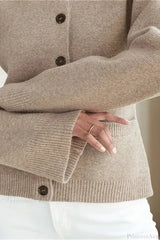 Solid Cinched Waist Elegant Minimal Cardigan Sweater Grey / S