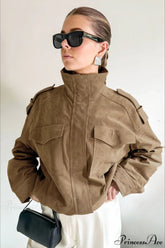 Suede Chic Retro Jacket Coat Khaki / S
