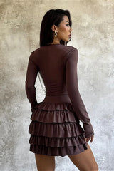 Tiered V-Neck Ruched Slim Mini Dress