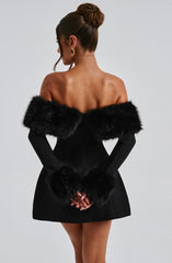 Rory - Off-Shoulder Fur Sleeve Mini Dress