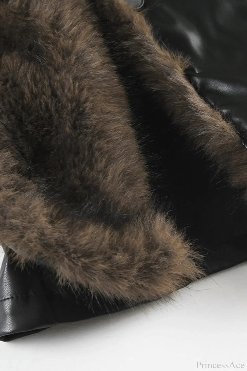Vintage Y2K Furry Collar Leather Waist - Cinching Jacket