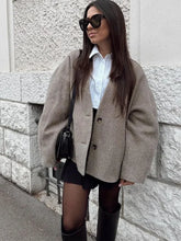 Women V Neck Solid Single Breasted Pocket Short Coat Autumn Overcoats