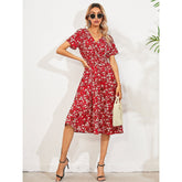 Women's V Neck Casual Boho Loose Midi Dress Red __stock:200 casual dresses clothes dresses refund_fee:1200 show-color-swatches