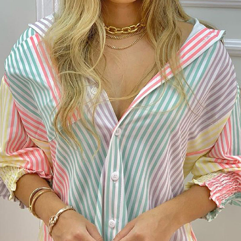 Women Fashion Striped Print Shirts
