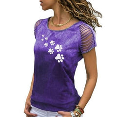 JuliaFashion - 2024 Women Dog Cat Paw Animal Short Sleeve T-shirt