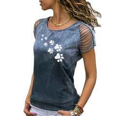 JuliaFashion - 2024 Women Dog Cat Paw Animal Short Sleeve T-shirt
