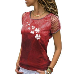 JuliaFashion - 2024 Women Dog Cat Paw Animal Short Sleeve T-shirt