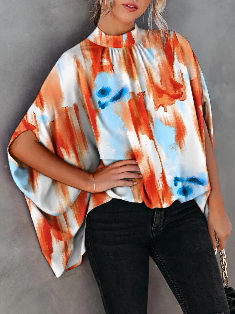 JuliaFashion - 2024 Women's Casual Batwing Sleeve Print O-neck Shirts Tops