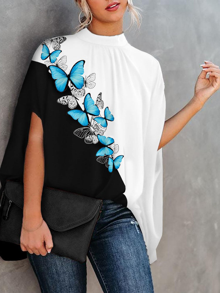 JuliaFashion - 2024 Women's Casual Batwing Sleeve Print O-neck Shirts Tops