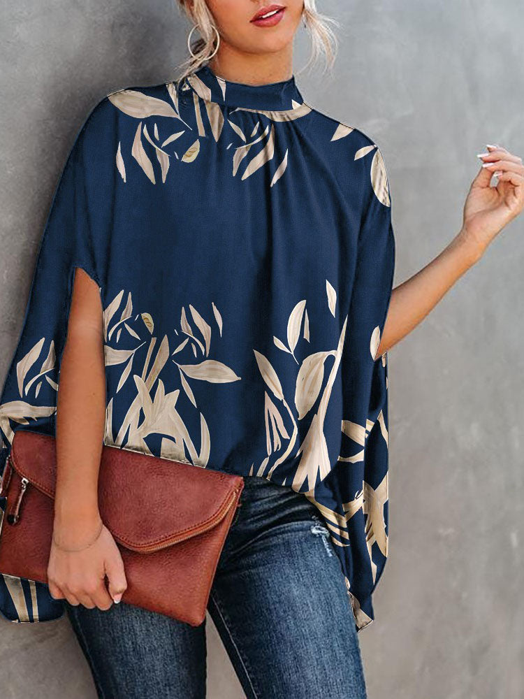 JuliaFashion - 2024 Women's Casual Batwing Sleeve Print O-neck Shirts Tops