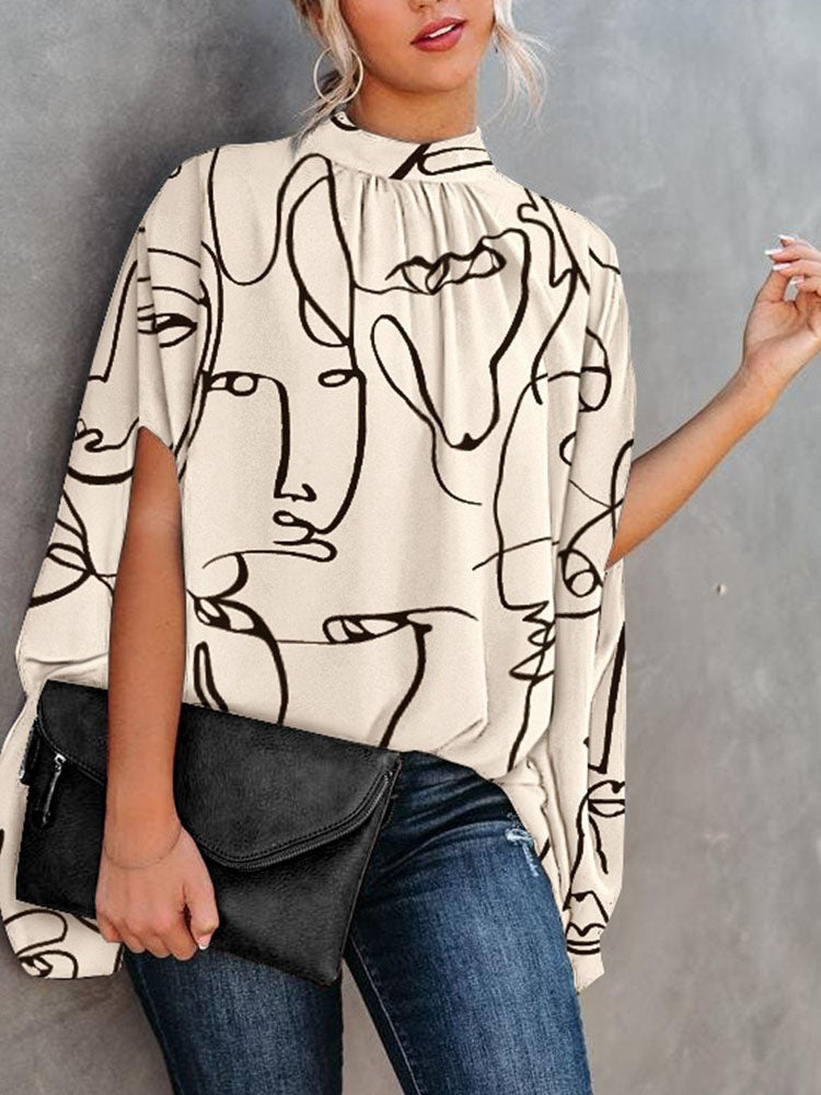 JuliaFashion - 2024 Women's Casual Batwing Sleeve Print O-neck Shirts Tops