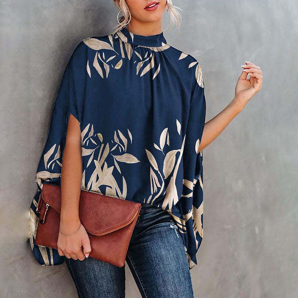 JuliaFashion - 2024 Women's Casual Batwing Sleeve Print O-neck Shirts Tops