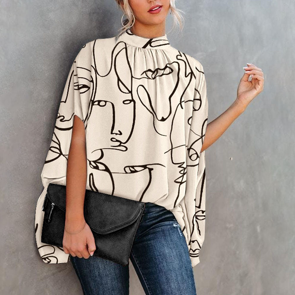 JuliaFashion - 2024 Women's Casual Batwing Sleeve Print O-neck Shirts Tops