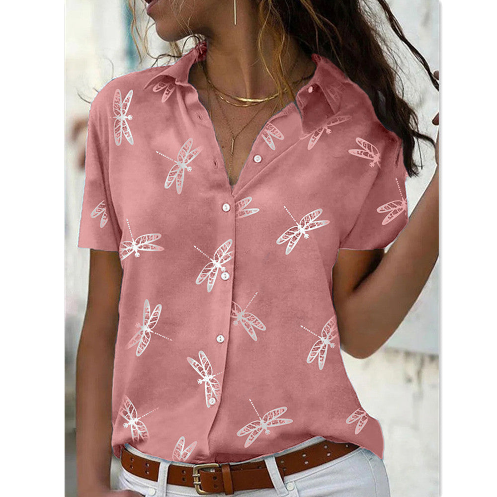 JuliaFashion - 2024 Women's Short Sleeve Turndown Collar Shirt Blouse