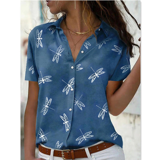 JuliaFashion - 2024 Women's Short Sleeve Turndown Collar Shirt Blouse