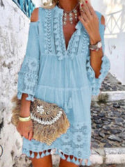 JuliaFashion - Women Elegant V-Neck Drawstring Tassel Design Party Dress