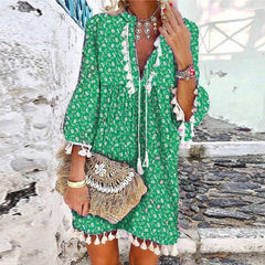 JuliaFashion - Women Elegant V-Neck Drawstring Tassel Design Party Dress