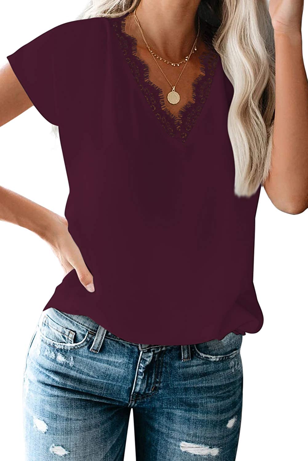 JuliaFashion - 2024 Women's V-Neck Printed Casual Summer Loose Short Sleeve T-Shirt