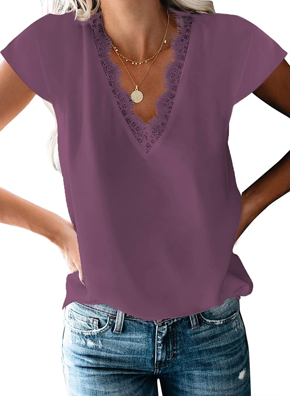 JuliaFashion - 2024 Women's V-Neck Printed Casual Summer Loose Short Sleeve T-Shirt