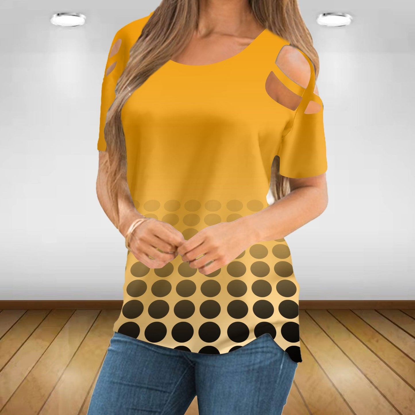 JuliaFashion - 2024 Women's Summer Printed Off-Shoulder Top Loose T-Shirt