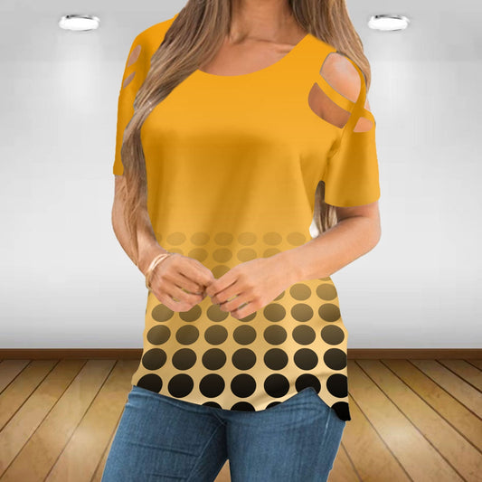 JuliaFashion - 2024 Women's Summer Printed Off-Shoulder Top Loose T-Shirt