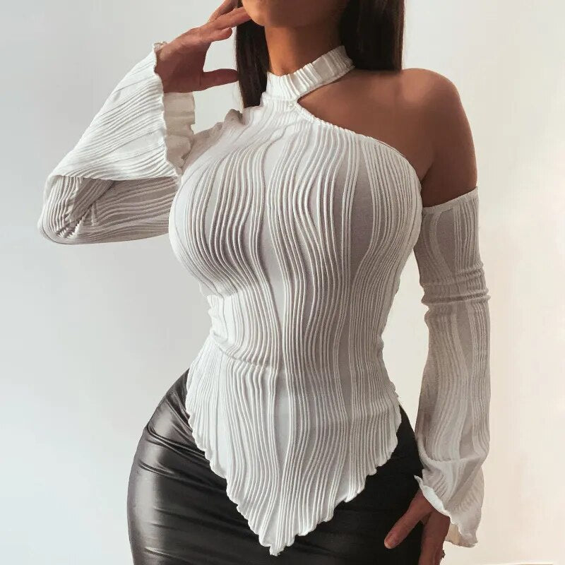 JuliaFashion - 2024Punk Gothic Slash Neck Tee