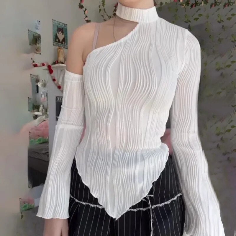 JuliaFashion - 2024Punk Gothic Slash Neck Tee