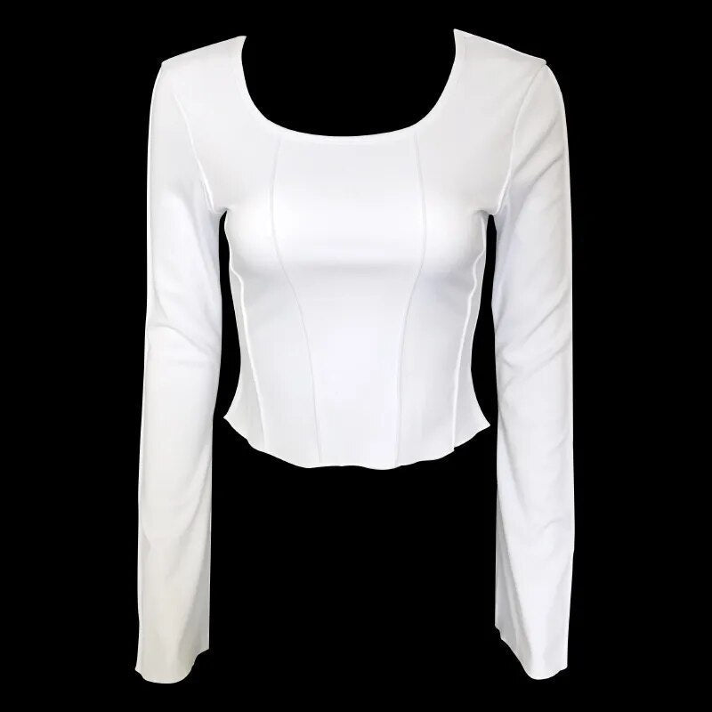 JuliaFashion - 2024 Y2k Square Collar Crop Tee