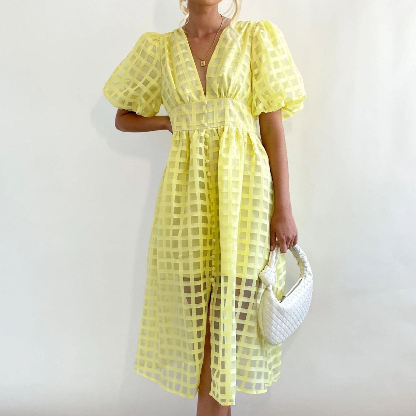 JuliaFashion - 2024 Vintage High Waist Mesh Midi Dress