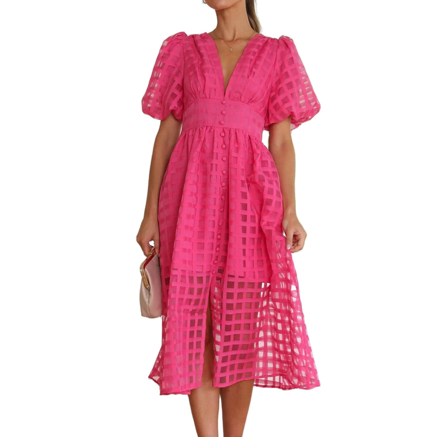 JuliaFashion - 2024 Vintage High Waist Mesh Midi Dress