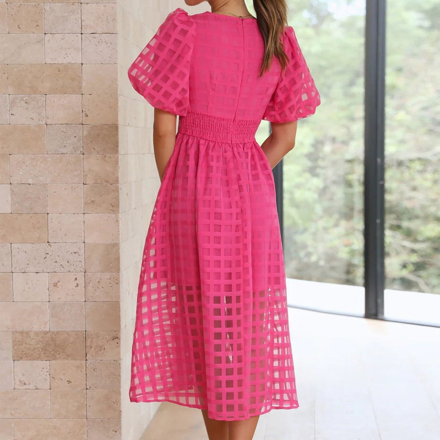 JuliaFashion - 2024 Vintage High Waist Mesh Midi Dress