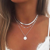 JuliaFashion-Exquisite Three-Layer Silver Round Necklace