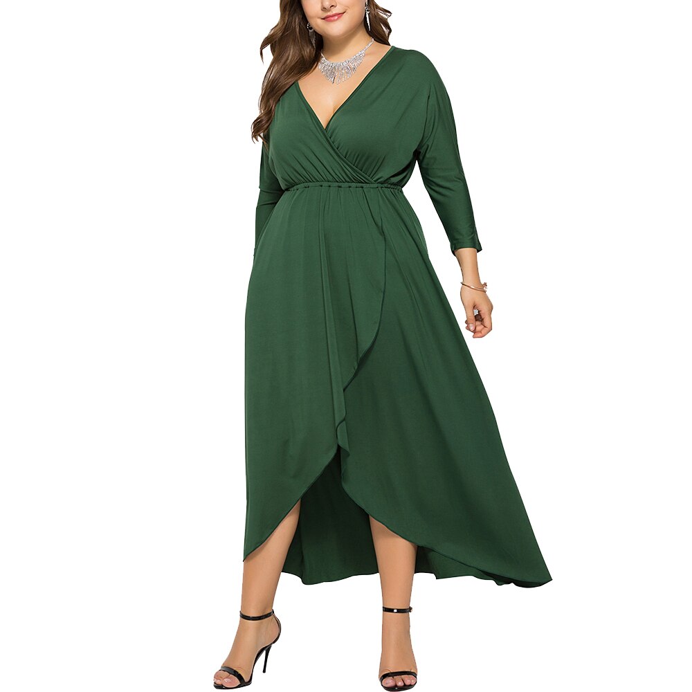 JuliaFashion - 2024 Solid Curve Pleated Waist Party Ruffled Dress