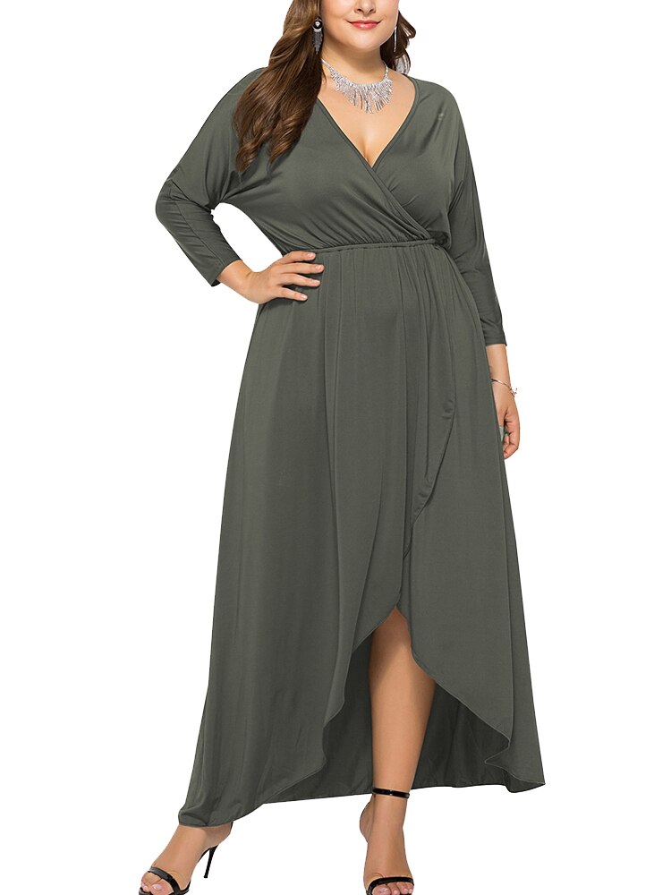 JuliaFashion - 2024 Solid Curve Pleated Waist Party Ruffled Dress
