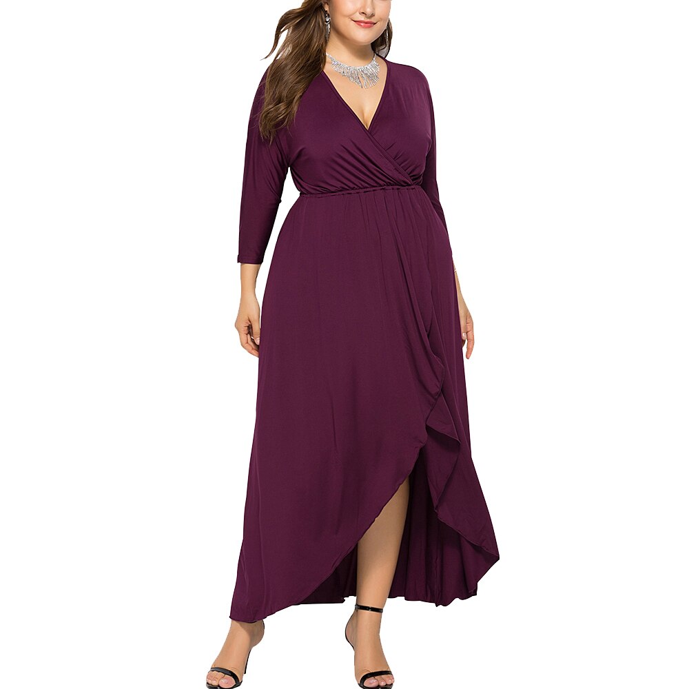 JuliaFashion - 2024 Solid Curve Pleated Waist Party Ruffled Dress