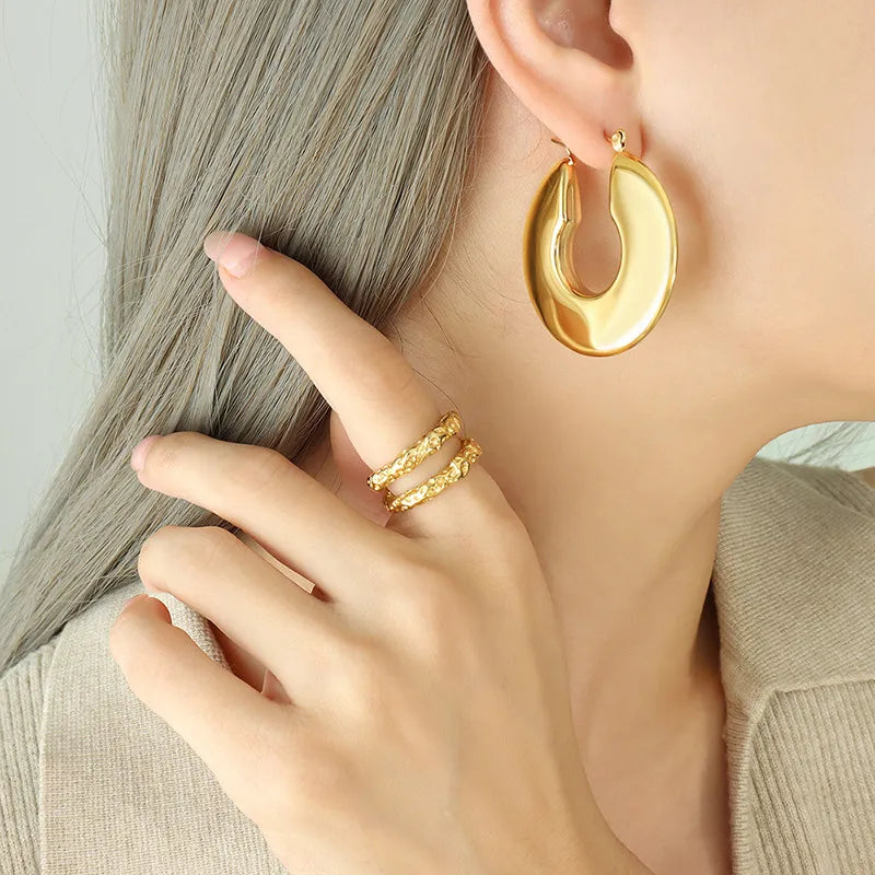 JuliaFashion-Gold Color Chunky Hoop Earrings
