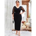 JuliaFashion-Polka-dot Lace Sleeve Petal Cuff Hem Back Slit Dresses