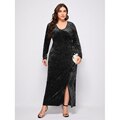 JuliaFashion-Front Side Slit U-Neck Office Lady Party Dresses