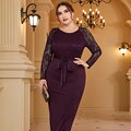 JuliaFashion-O-Neck Lace Hollow Out Bow Belt Pencil Dress