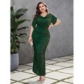 JuliaFashion - 2024 Ruched V-Neck Split Wrap Ankle-Length Party Dress