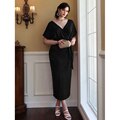 JuliaFashion-Pencil Bodycon Hem Back Slit Deep Party Dresses