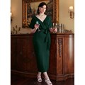 JuliaFashion-Pencil Bodycon Hem Back Slit Deep Party Dresses