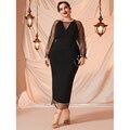 JuliaFashion-Petal Sleeve Sheer Mesh Waist Split Bodycon Dress