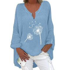 JuliaFashion - 2024 Womens Long Sleeve V-Neck Printed Irregular Hem Top
